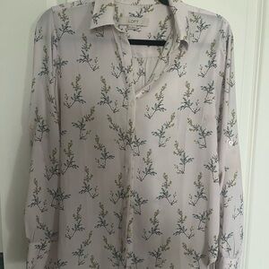 LOFT Men's Floral Button Down Shirt - Cream and Blue